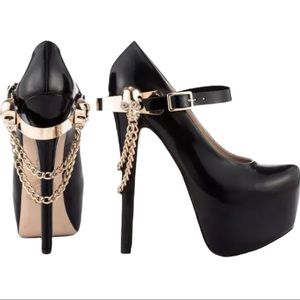 Ziginy Black Gold Skull Chain Platform Heel